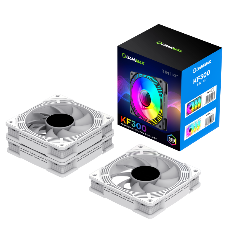 GAMEMAX KF300 WH, 120mm White frame ARGB Fan 3 in 1 Kit GAMEMAX KF300 WH, 120mm White frame ARGB Fan 3 in 1 Kit